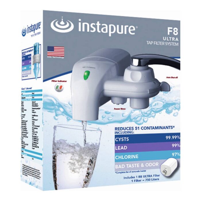 instapure faucet water filter F8w white package